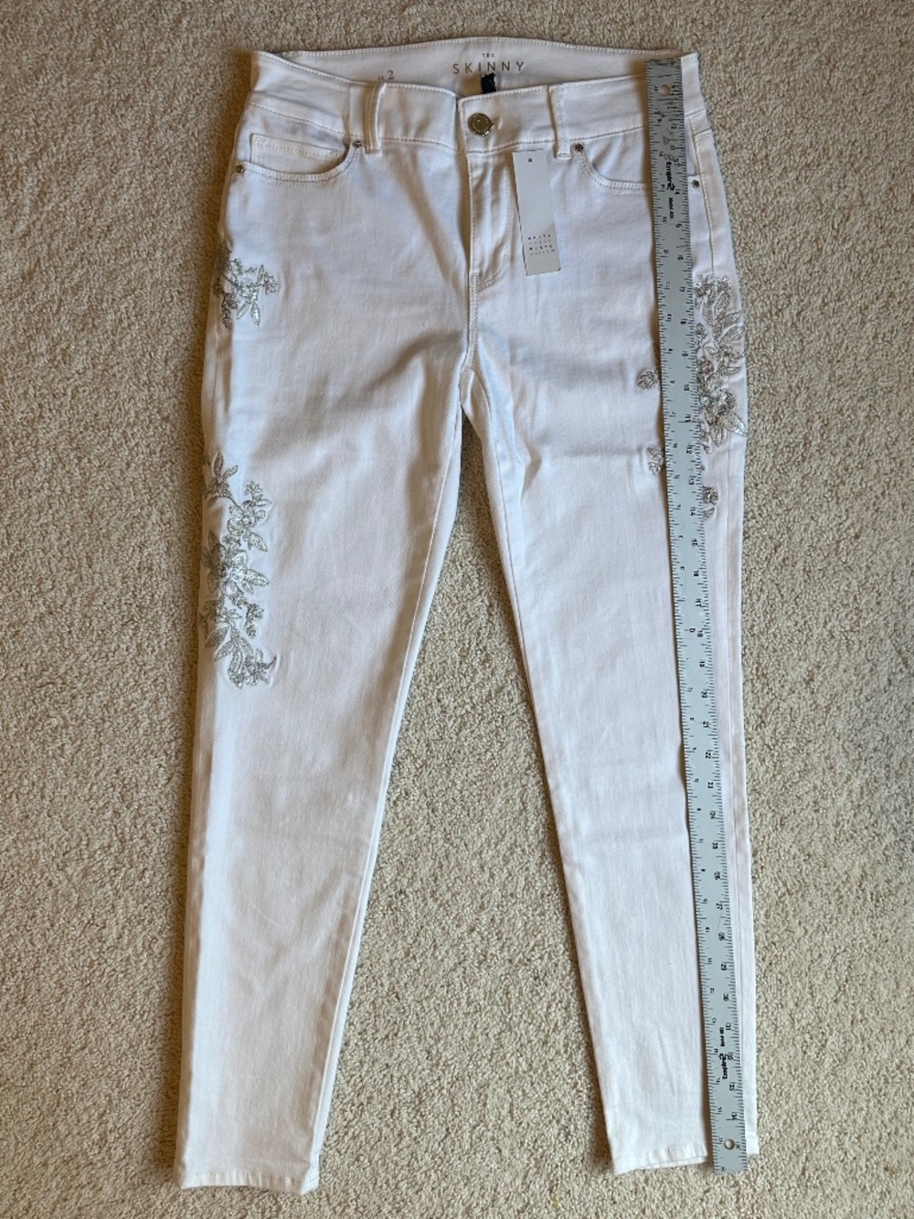 White House Black Market White Floral Embroidered Jeans - Size 2R